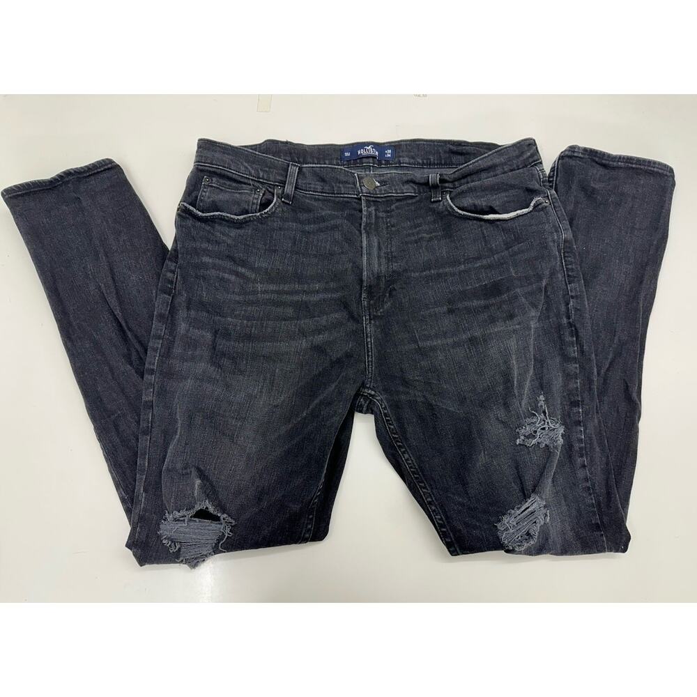 Hollister Mens Jeans Size 38x34 Black Distressed Denim Skinny